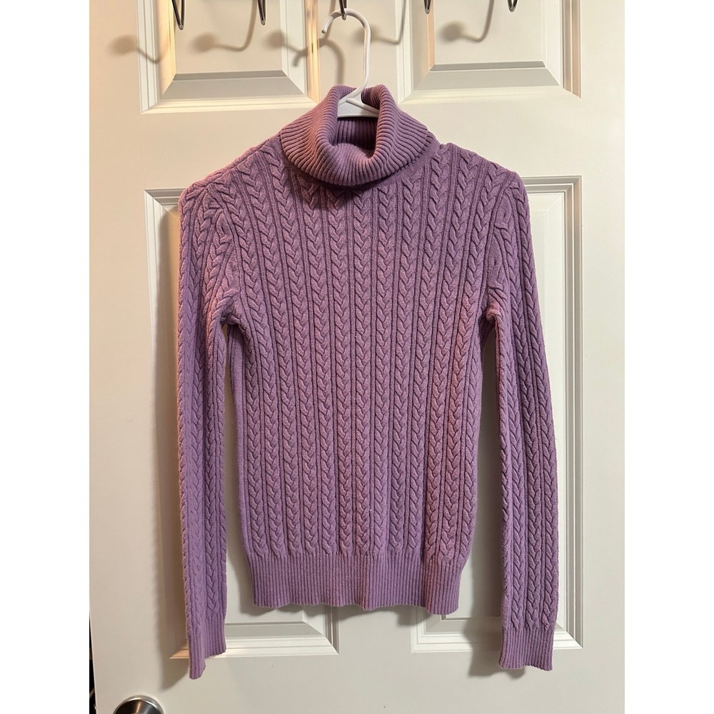 Eddie Bauer Women's Purple Turtle Neck Cable Knit Sweater XS 25% Angora Hair